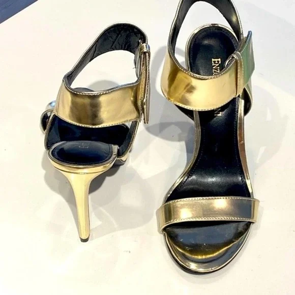 Enzo Angiolini Brodee Sandal Heel Gold Open Toe Size 8 - Picture 2 of 13